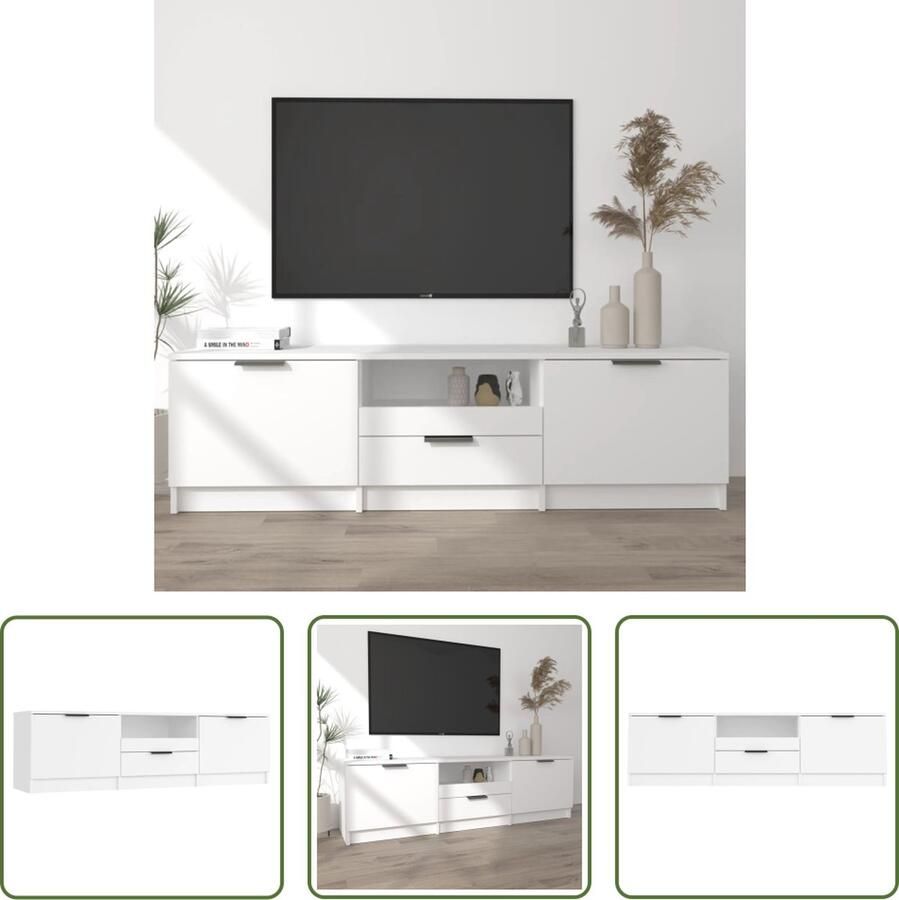 The Living Store TV-meubel trendy en praktisch hoogwaardig bewerkt hout voldoende opbergruimte stevig blad wit 140x35x40cm - Foto 2