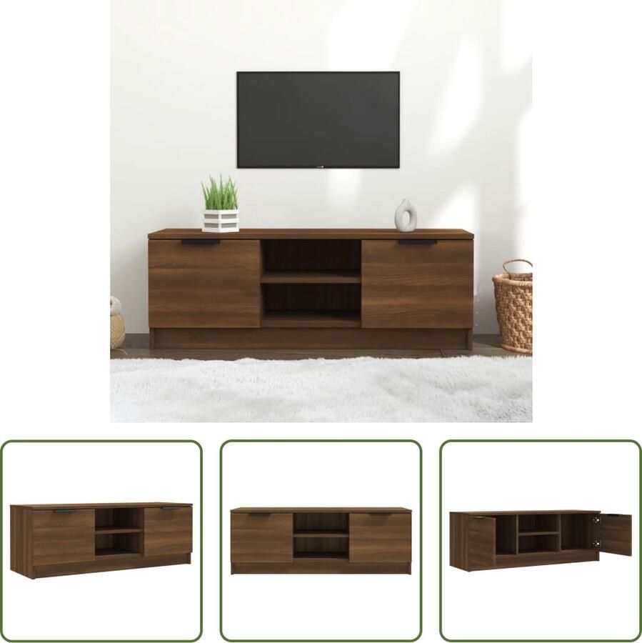 The Living Store Televisiemeubel TV-kast met voldoende opbergruimte Trendy en praktisch Bruineiken 102 x 35 x 36.5 cm - Foto 2