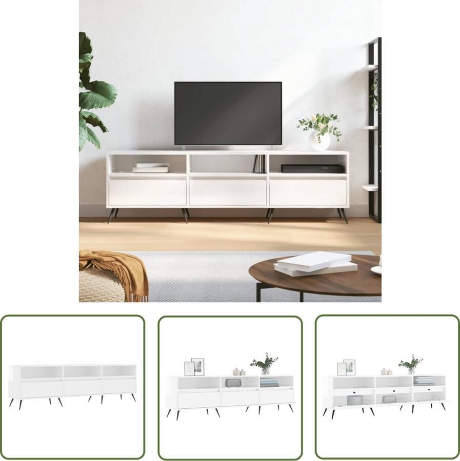 The Living Store TV-meubel Tv-kast 150 x 30 x 44.5 cm stevig en praktisch hoogglans wit - Foto 2