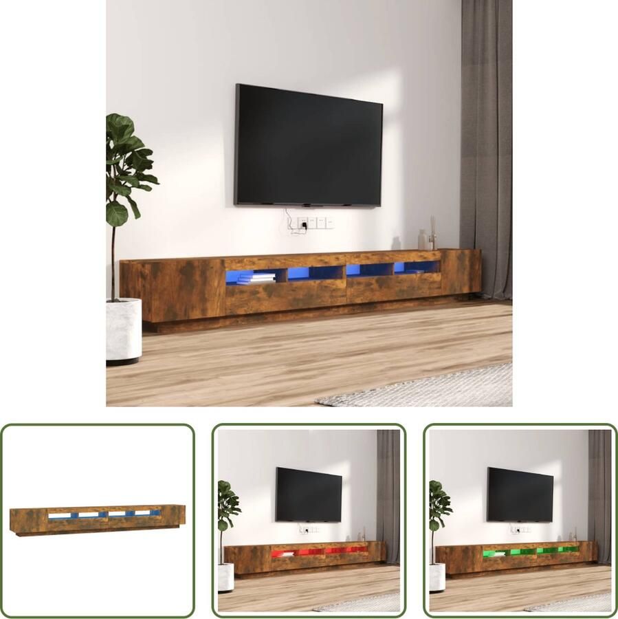 The Living Store TV-meubel LED-verlichting Praktisch hout RGB verlichting Opbergruimte Gerookt eiken 100 x 35 x 40 cm - Foto 2