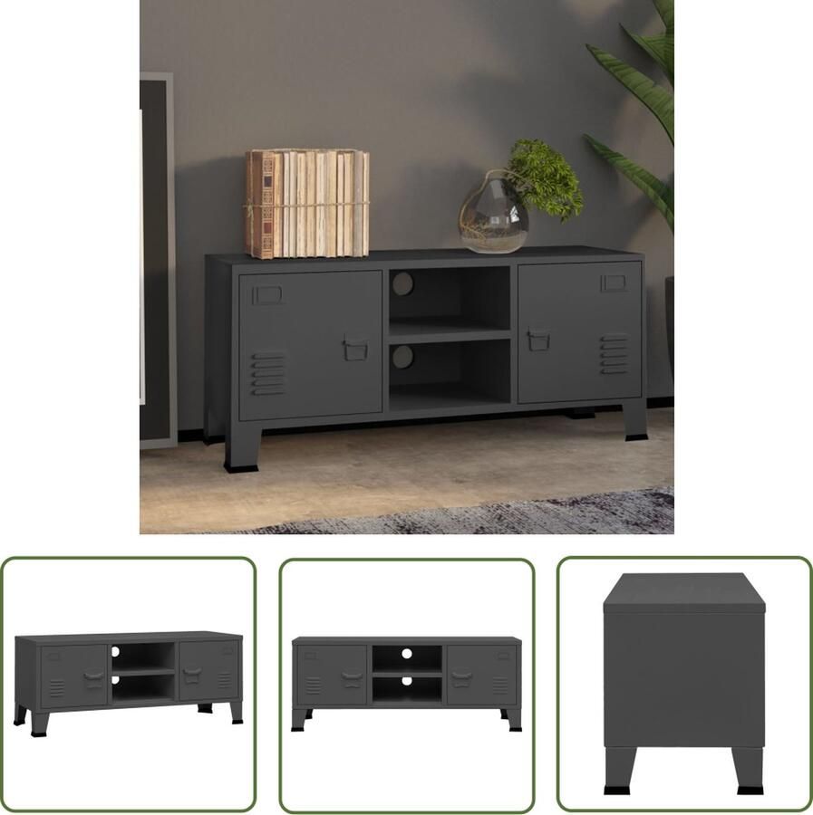 The Living Store TV-meubel Urban Antraciet 105 x 35 x 42 cm Metalen constructie 2 deuren 1 schap - Foto 2