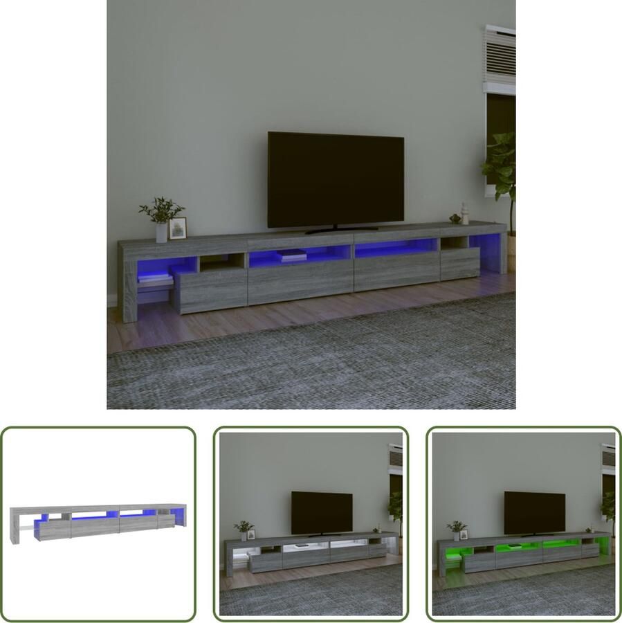 The Living Store TV-meubel LED-verlichting Bewerkt hout 290 x 36.5 x 40 cm Grijs Sonoma Eiken - Foto 2