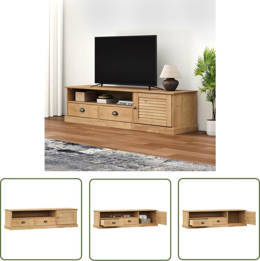 The Living Store VIGO Houten tv-meubel 156 x 40 x 40 cm Massief grenenhout Met opbergruimte Tv-meubel Houten Tv-kast Grenoble Meubilair Tv Stand Opbergruimte - Foto 2