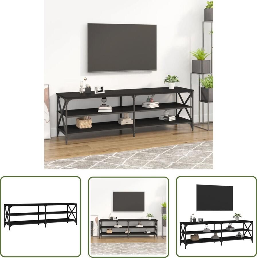 The Living Store TV-meubel Vintage Industrieel 160x40x50 cm Bewerkt hout en ijzer Zwart - Foto 2
