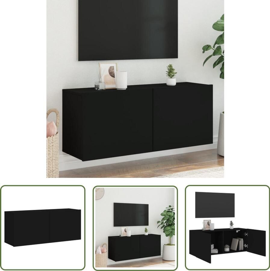 The Living Store Tv-meubel wandgemonteerd 100x30x41 cm zwart Tv Meubel Tv Kast Wandmontage Houten Tv Meubel Zwart Tv Meubel