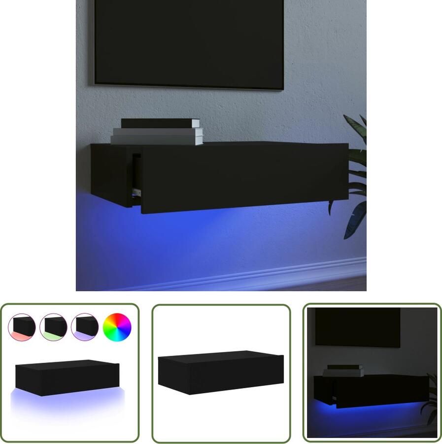 The Living Store TV-meubel Wandkast met LED-verlichting 60x35x15.5 cm Zwart Tv-meubel Wandkast Led-verlichting Black Furniture Houten Meubilair - Foto 2