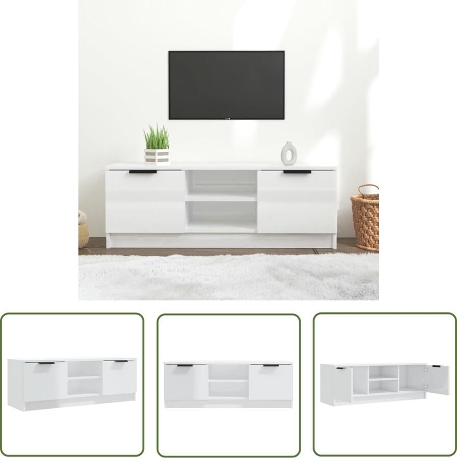 The Living Store vidaXL Houten Tv Kast Tv Kast Tv-meubel 102x35x36 5 cm bewerkt hout hoogglans wit Witte Tv Kast Tv Meubel Salontafel - Foto 2