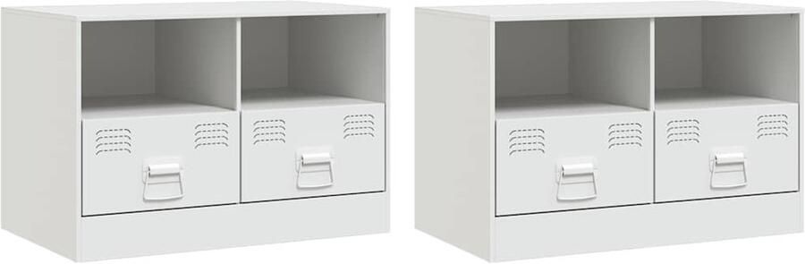 The Living Store Tv-meubelen 2 st 67x39x44 cm staal wit Tv-meubel Salontafel Tv Stand Wit Meubel Staal Meubel - Foto 2