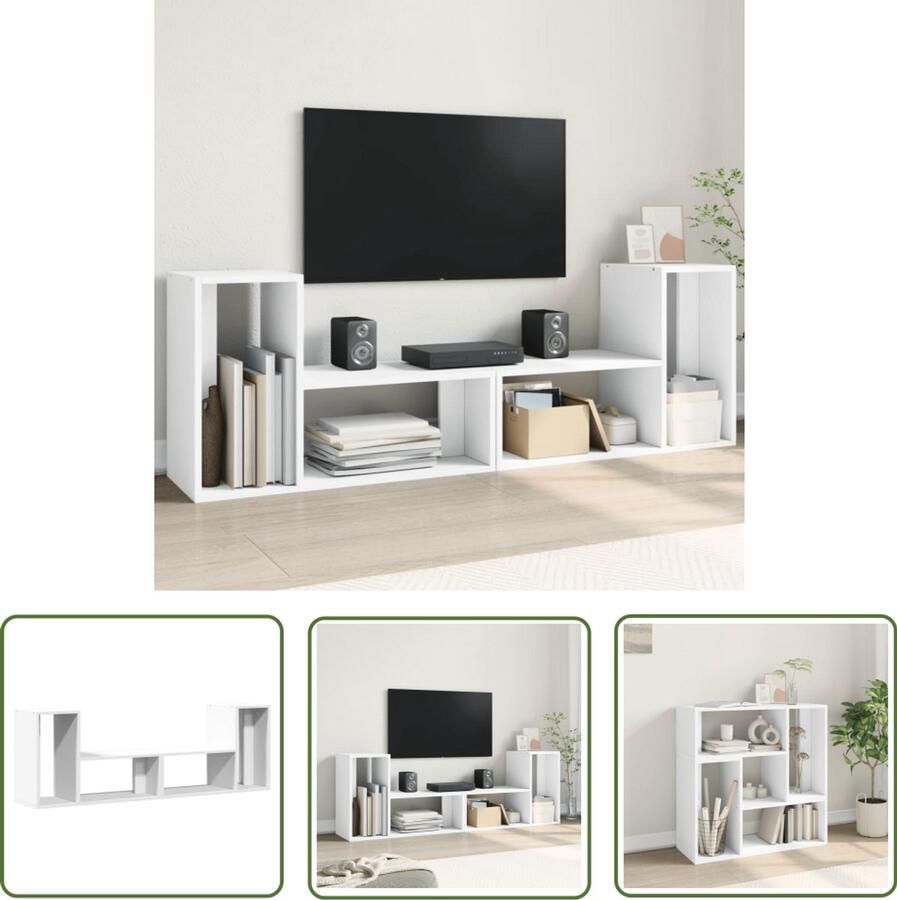 The Living Store Tv-meubelen 2 st 75x30x50 cm bewerkt hout wit Tv Meubel Tv Kast Salontafel Houten Tv Stand Opbergruimte - Foto 2