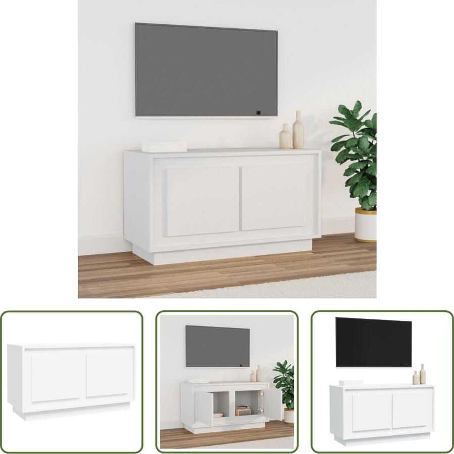 The Living Store Tv-meubel Trendy en praktisch ontwerp Duurzaam hout Voldoende opbergruimte Stevig blad Praktische deuren Wit 80 x 35 x 45 cm - Foto 2
