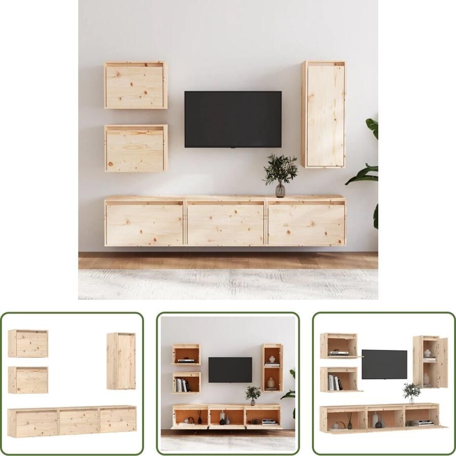 The Living Store Televisiemeubel Hangkast Massief Grenenhout 60x30x35 cm Set van 3 Montage vereist - Foto 2