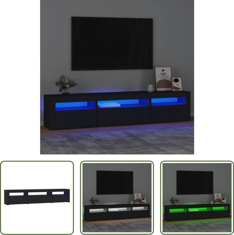 The Living Store TV-meubel LED-verlichting Zwart 195x35x40 cm Trendy en praktisch design met opbergruimte - Foto 3