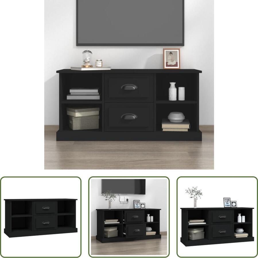 The Living Store Tv-meubel Zwart Hoge kwaliteit Voldoende opbergruimte Stevig blad – 99.5 x 35.5 x 48 cm - Foto 2