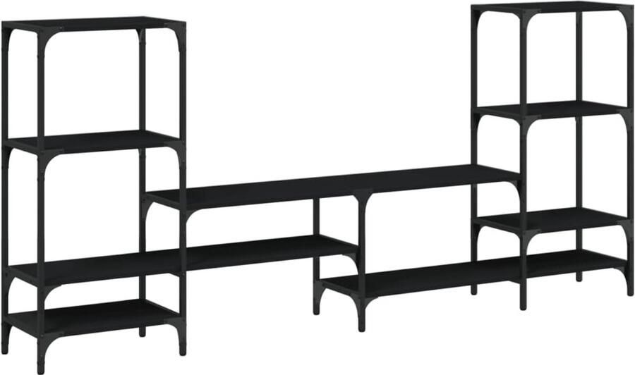 The Living Store Tv-meubel 206 5x28 5x95 cm bewerkt hout zwart Tv-meubel Tv Stand Houten Tv-stand Zwart Tv-meubel Media Kast - Foto 2
