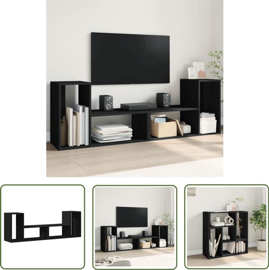 The Living Store Tv-meubelen 2 st 75x30x50 cm bewerkt hout zwart Tv-meubel Houten Tv-standaard Televisie Kast Opbergruimte Salontafel - Foto 2