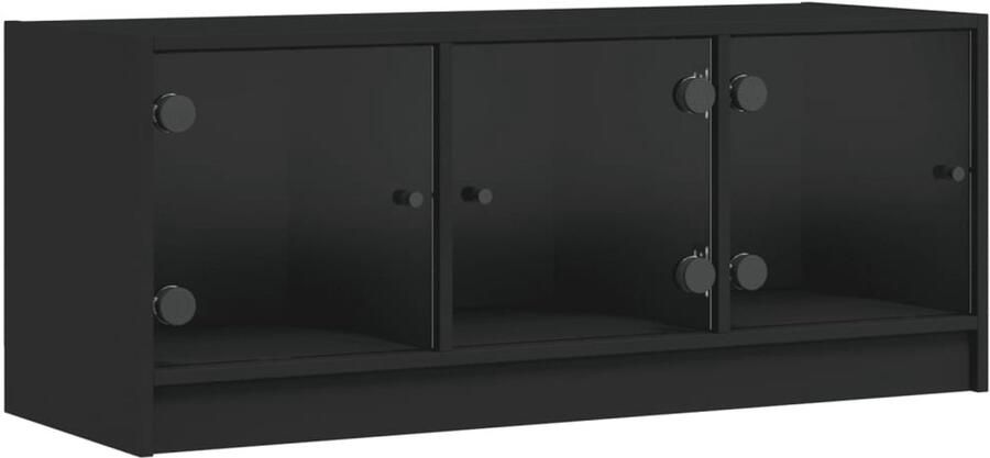 The Living Store Tv-meubel met glazen deuren 102x37x42 cm zwart Tv-meubel Klassieke Tv-standaard Houten Tv-meubel Tv Kast Mediabox - Foto 2