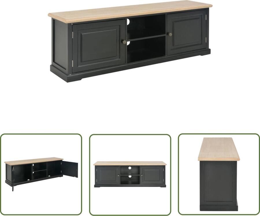 The Living Store TV-meubel Zwart hout 120 x 30 x 40 cm Massief paulowniahout en MDF - Foto 2