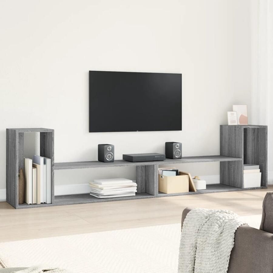 The Living Store Tv-meubelen 2 st 100x30x50 cm bewerkt hout grijs sonoma eiken Tv-meubel Tv-meubelen Tv Kast Opbergkast