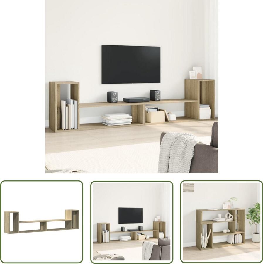The Living Store Tv-meubelen 2 st 100x30x50 cm bewerkt hout sonoma eikenkleurig Tv-meubel Tv-meubelen Tv Kast Opbergkast