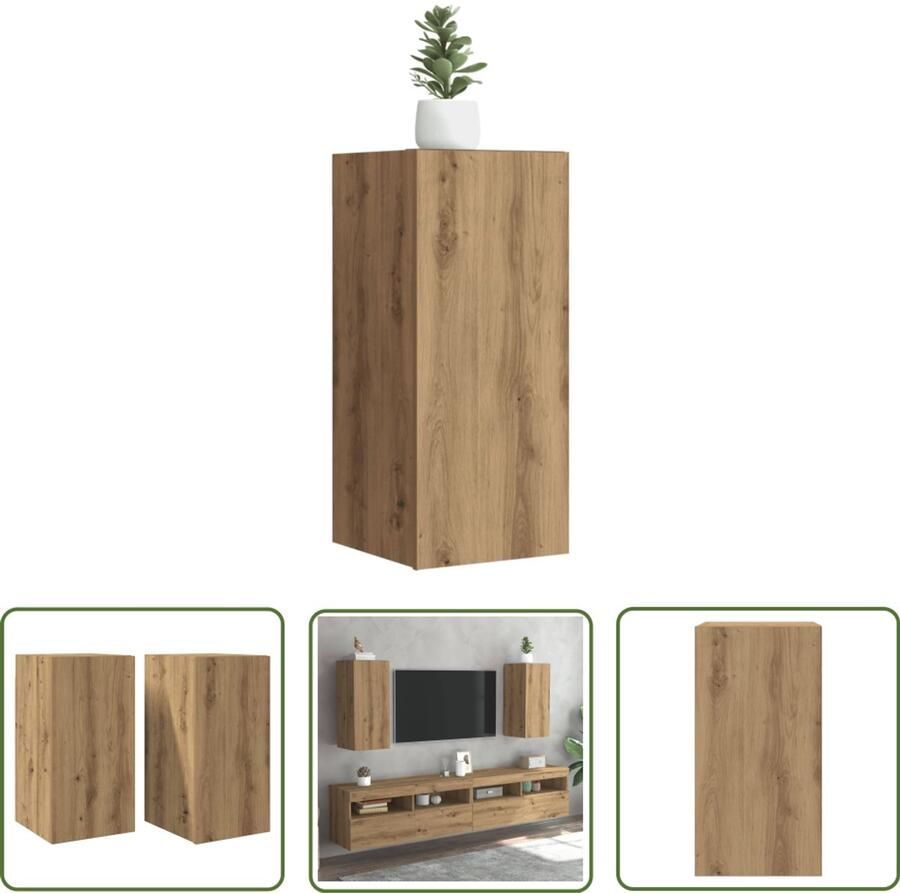 The Living Store vidaXL Tv-meubelen 2 st 30 5x30x60 cm bewerkt hout artisanaal eiken Tv-meubel Salontafel Houten Kast Opbergruimte Modern Design