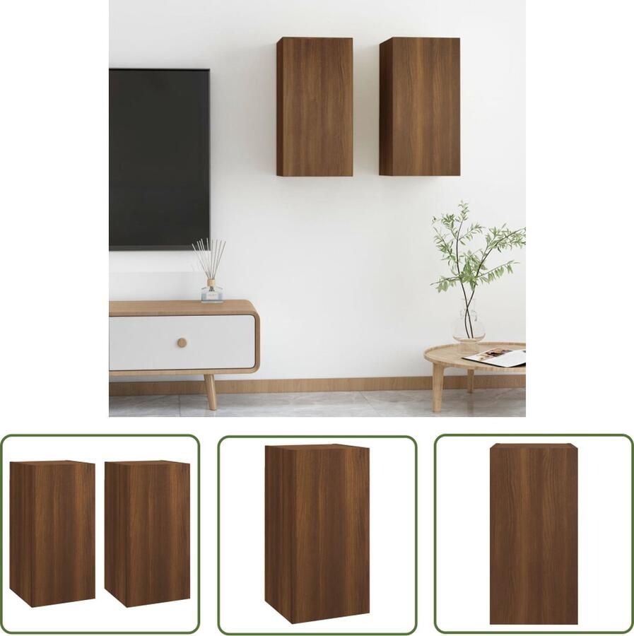 The Living Store vidaXL Wandkast Tv Kast Tv-meubelen 2 st 30 5x30x60 cm bewerkt hout bruin eikenkleur Houten Tv Meubel Bruin Tv Meubel Modern Tv Meubel - Foto 2