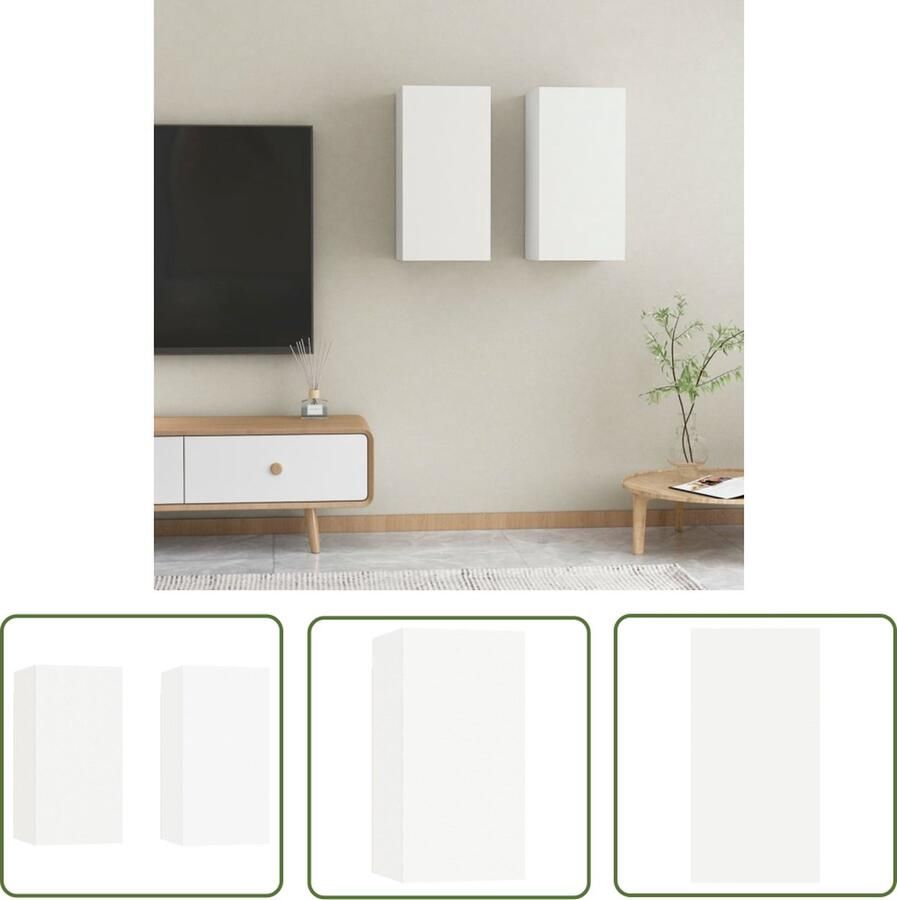 The Living Store vidaXL Wandkast Tv-meubel Tv-meubelen 2 st 30 5x30x60 cm bewerkt hout wit Houten Tv-standaard Media Kast Livingroom Furniture - Foto 2