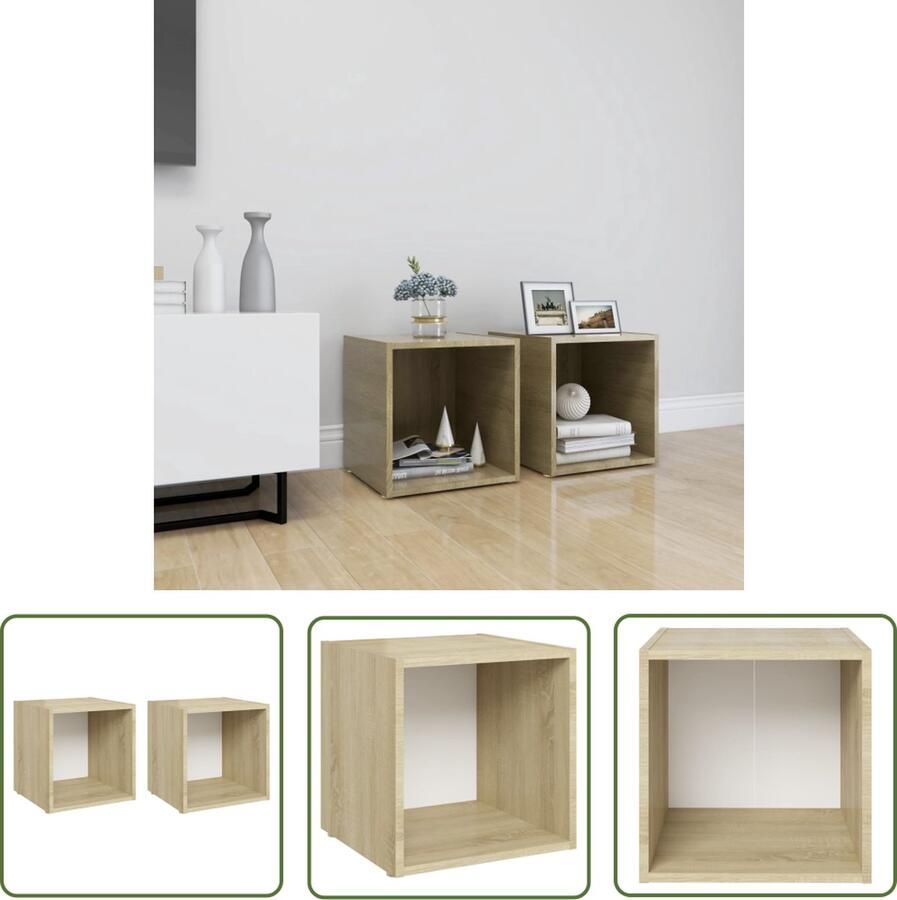 The Living Store Tv-meubelen Staande stereokasten 37 x 35 x 37 cm Wit en Sonoma eiken Montage vereist Tv-meubel Tv-kast Televisiecase Livingroom Furniture Houten Tv-stand - Foto 2