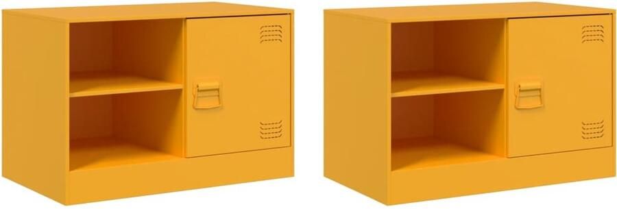 The Living Store Tv-meubelen 2 st 67x39x44 cm staal mosterdgeel Tv-meubel Salontafel Livingroom Furniture Mustard Yellow Industrieel Design - Foto 2
