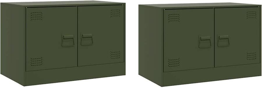 The Living Store Tv-meubelen 2 st 67x39x44 cm staal olijfgroen Tv Meubel Tv Stand Salontafel Living Room Furniture Houten Tv Unit - Foto 2