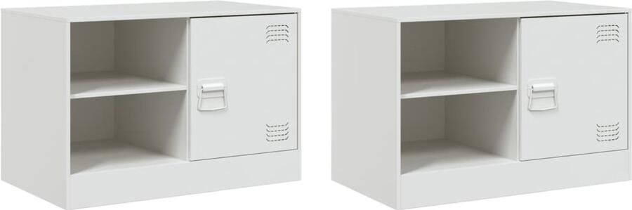 The Living Store Tv-meubelen 2 st 67x39x44 cm staal wit Tv-meubel Salontafel Tv Stand Zwart Metaal Wit Staal - Foto 2