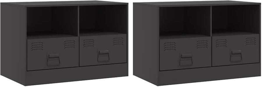 The Living Store Tv-meubelen 2 st 67x39x44 cm staal zwart Tv Meubel Salontafel Koudgewalst Staal Zwart Tv Stand - Foto 3