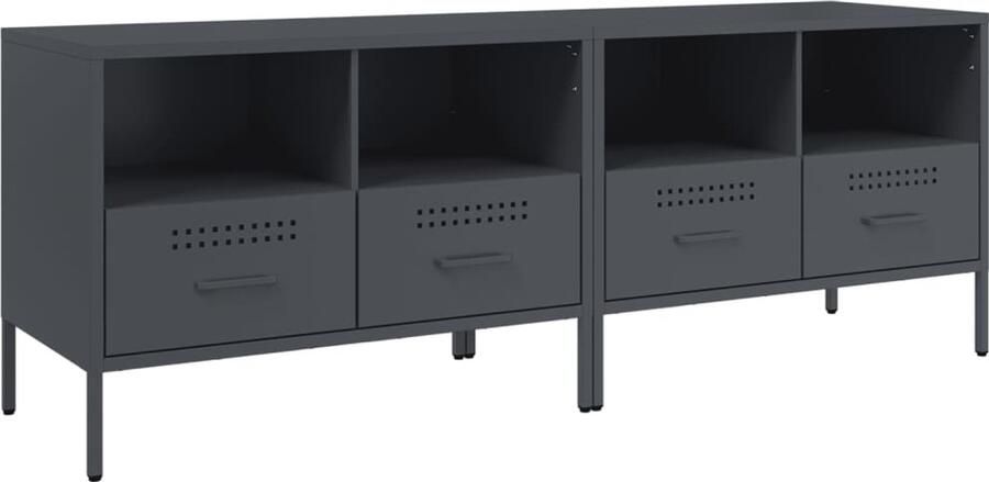 The Living Store Tv-meubelen 2 st 68x39x50 5 cm staal antracietkleurig Tv-meubilair Industriële Tv-stand Antraciet Tv-kast Koudgewalst Staal Tv-opstelling - Foto 2