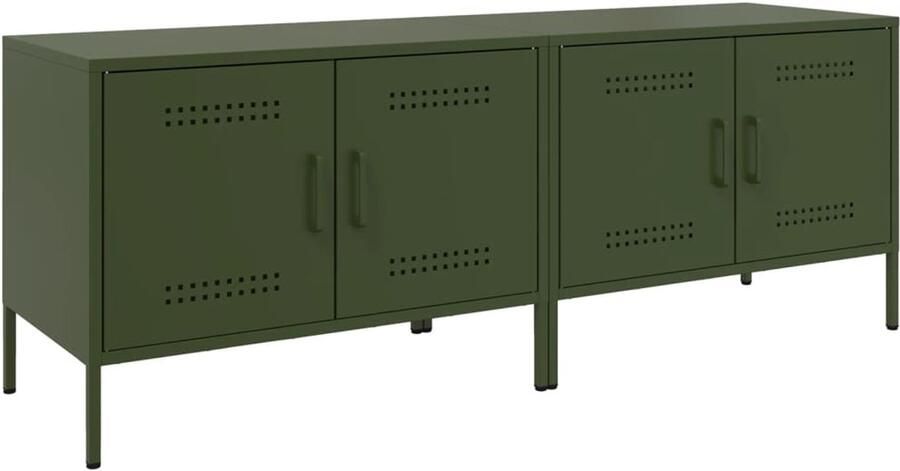 The Living Store Tv-meubelen 2 st 68x39x50 5 cm staal olijfgroen Tv-meubilair Industrieel Design Tv Kast Staal Meubil Groene Meubels - Foto 2