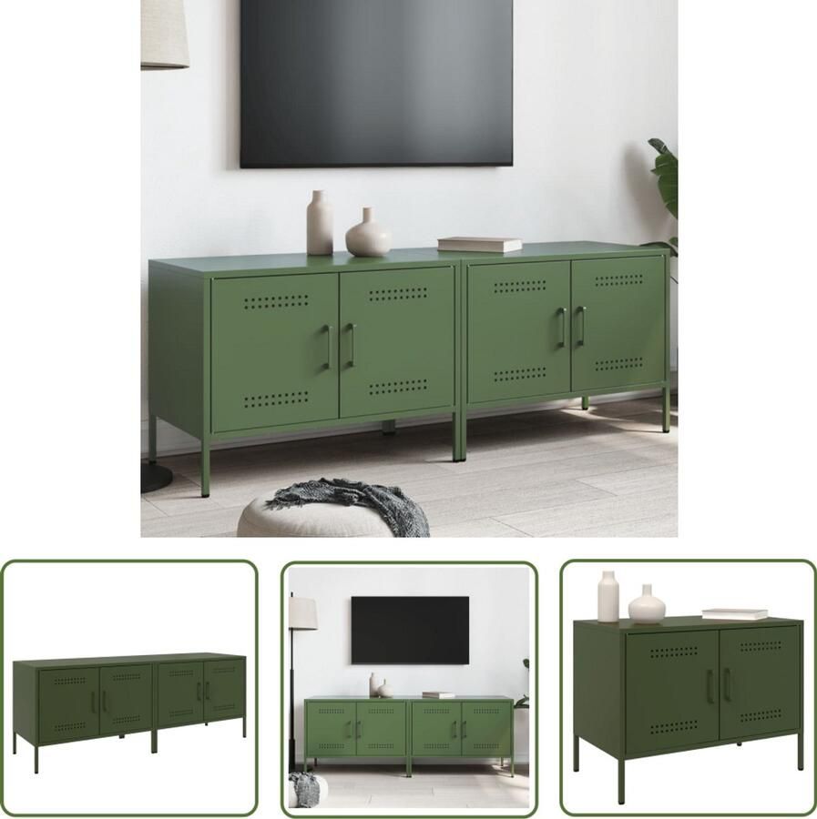 The Living Store Tv-meubelen 2 st 68x39x50 5 cm staal olijfgroen Tv-meubilair Industrieel Design Tv Kast Staal Meubil Groene Meubels