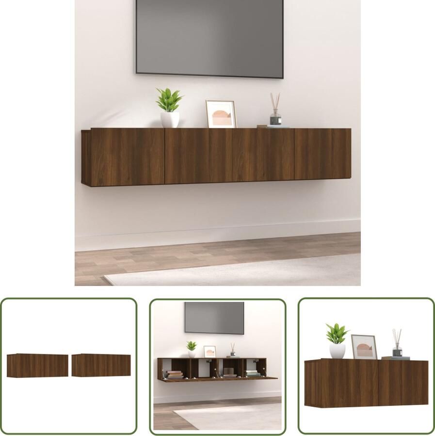 The Living Store TV-meubel Bruineiken 80 x 30 x 30 cm Neerklapbare deuren 2 stuks Tv Kast Tv Meubel Houten Tv Kast Bruine Tv Kast Opbergkast - Foto 2