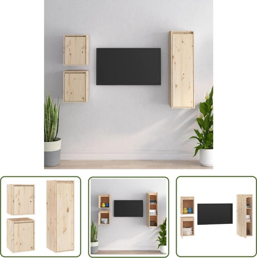 The Living Store TV-meubels Massief grenenhout 2x 30x30x40 cm 1x 30x30x100 cm TV-meubel Houten TV-meubel Grenoblehouten TV-meubel Wandtv-meubel Salontafel - Foto 2