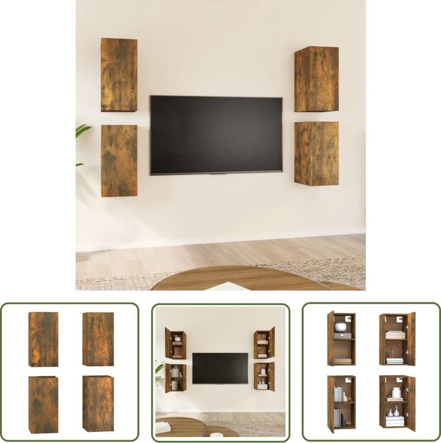 The Living Store Hangende TV-meubelen Moderne Stijl 30.5 x 30 x 60 cm Gerookt eiken Tv Kast Houten Tv Kast Tv Meubel Wandkast Bergruimte - Foto 2