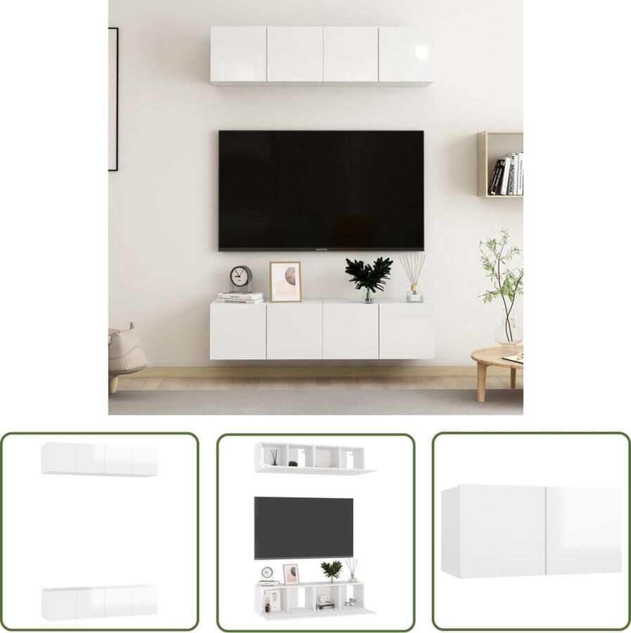 The Living Store Televisiemeubel Stereokast Hoogglans wit 60 x 30 x 30 cm Televisiescherm Tv Stand Salontafel Tv Kasten Media Kast - Foto 2
