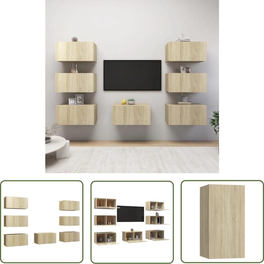 The Living Store Tv-meubelen 7 st 30 5x30x60 cm bewerkt hout sonoma eikenkleurig Tv-kast Wandkast Houten Tv-kast Sonoma Eiken Bewerkthout - Foto 2