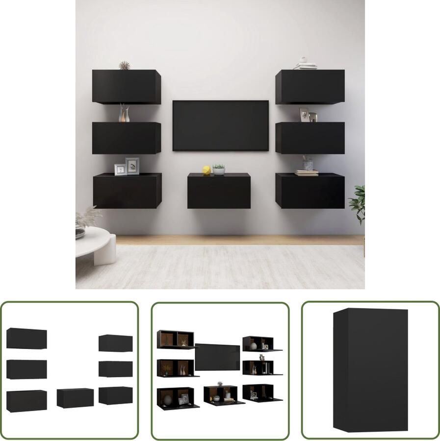 The Living Store Hangende televisiekastenset Wandmeubelen 30.5 x 30 x 60 cm Zwarte spaanplaat 7 x tv-meubel Tv-meubel Wandkast Houten Tv-standaard Televisieschermhouder Decoratief Item - Foto 2