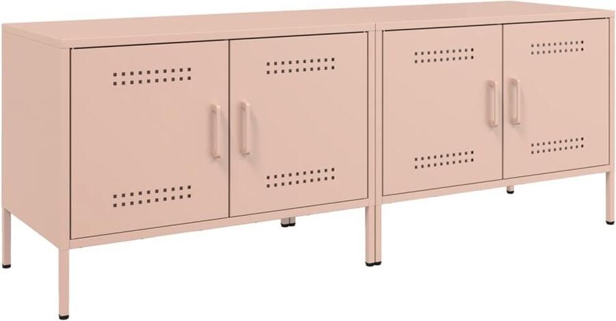 The Living Store Tv-meubelen 2 st 68x39x50 5 cm staal roze Tv-meubilair Industrieel Design Roestvrijstaal Tv Kast Salontafel - Foto 3