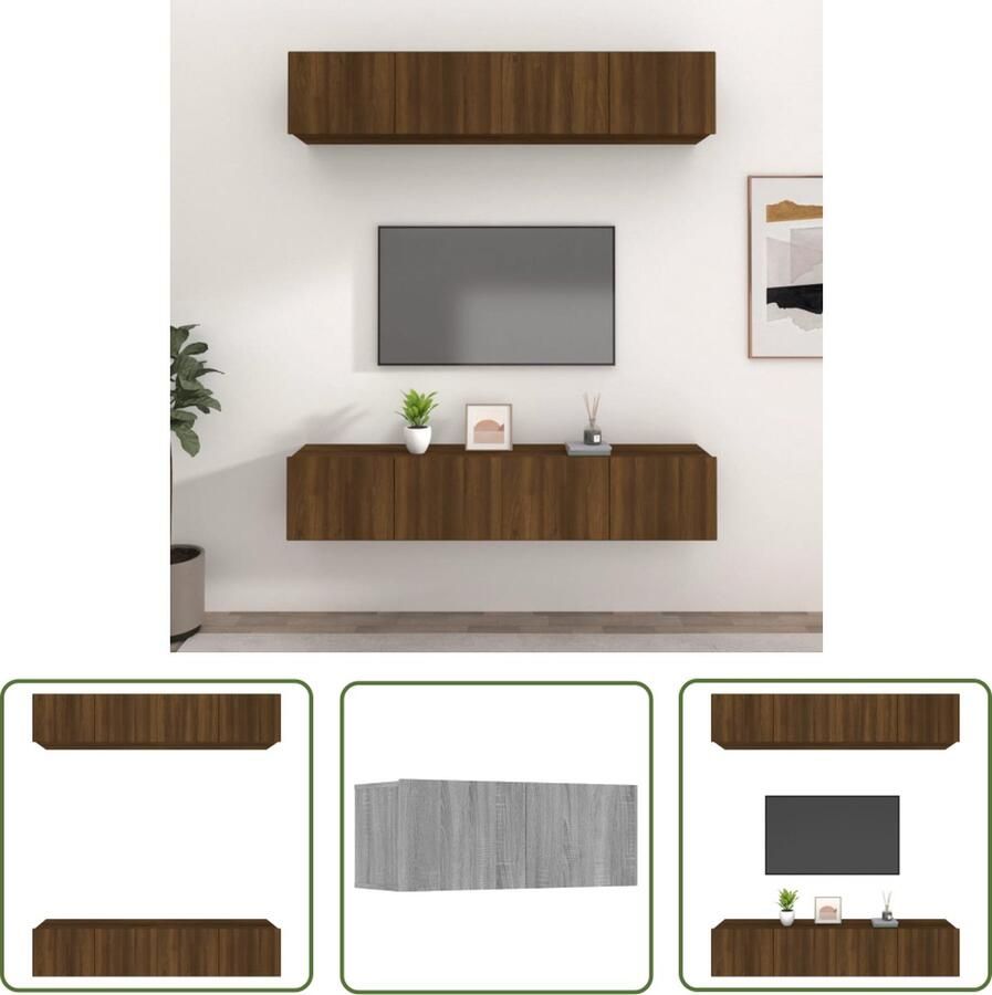 The Living Store Tv-meubelen Serie Wandgemonteerde bewerkt houten media-kasten 80 x 30 x 30 cm Met praktische deuren - Foto 2