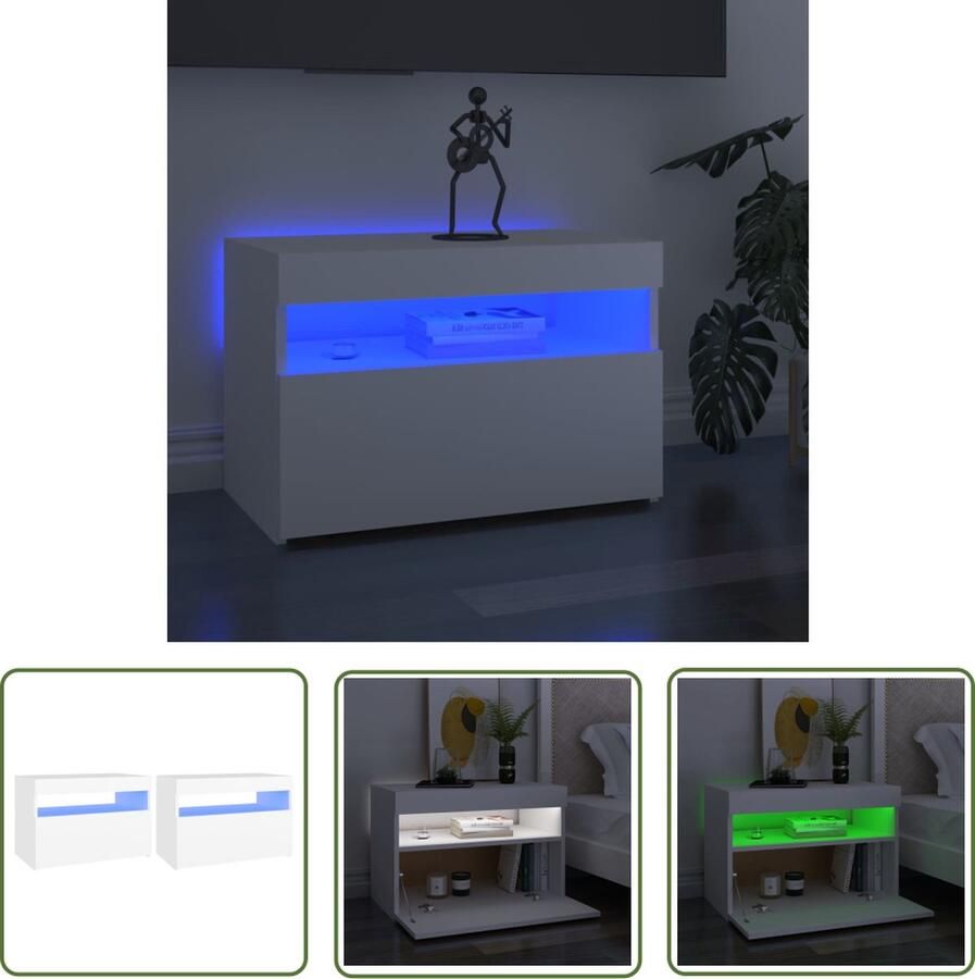 The Living Store TV-meubelen TV-meubel 60 x 35 x 40 cm Met LED-verlichting Wit Bewerkt hout Tv Meubels Tv Kasten Led Verlichting Houten Tv Meubel Wit Tv Meubel - Foto 2