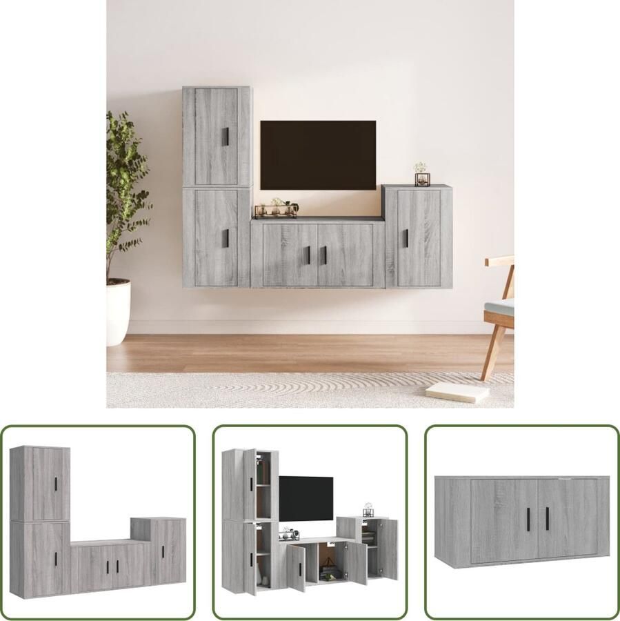 The Living Store Klassiek Televisiekastenset TV-meubel grijs sonoma eiken Wandgemonteerd - Foto 2