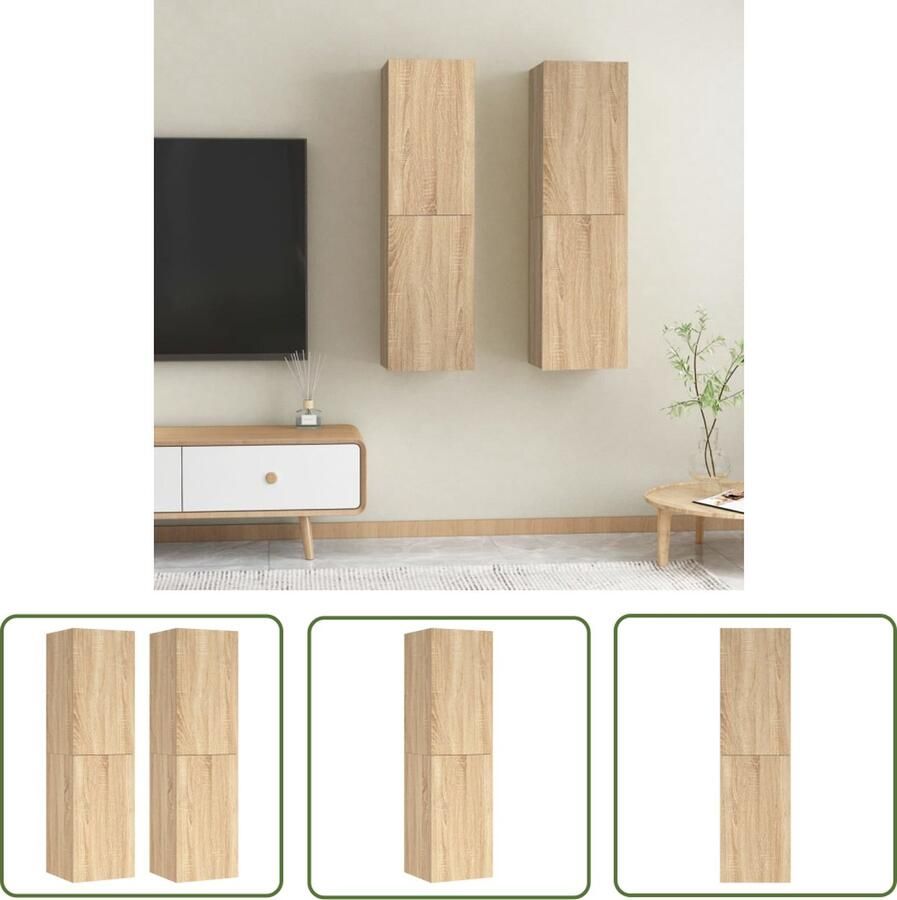 The Living Store Tv-meubels 2 st 30 5x30x110 cm bewerkt hout sonoma eikenkleurig Tv-meubel Houten Tv-meubel Wandkast Tv-kast Sonoma Eiken - Foto 2