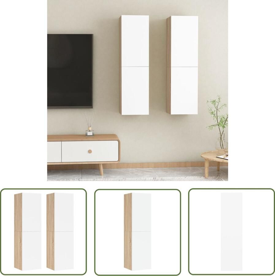 The Living Store Hangende Televisiekastenset Wandmeubelen 30.5 x 30 x 110 cm Kleur- Wit en Sonoma Eiken Materiaal- Spaanplaat Tv Meubel Televisiescherm Wandmontage Houten Tv Kast Living Room Furniture