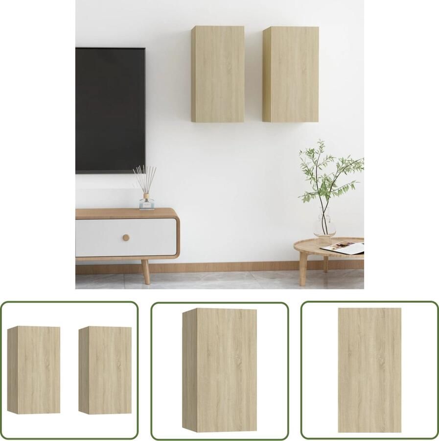 The Living Store Hangende Televisiekastenset Sonoma Eiken Spaanplaat 30.5 x 30 x 60 cm 2 schappen Montage vereist Tv Meubel Televisiescherm Houten Tv Stand Salontafel Woonkamerdecoratie - Foto 2