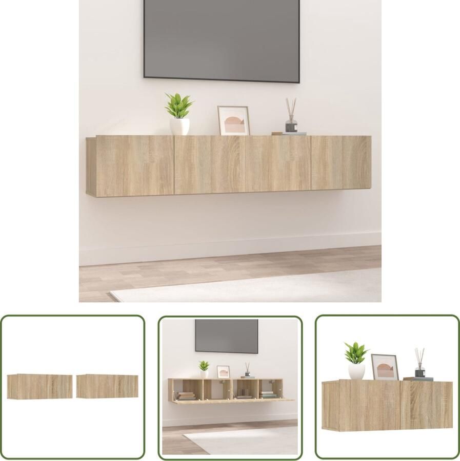 The Living Store TV-meubel praktische televisiekasten 80 x 30 x 30 cm Kleur- sonoma eiken Tv Meubel Salontafel Houten Kast Bruine Kast Sonoma Eiken - Foto 2