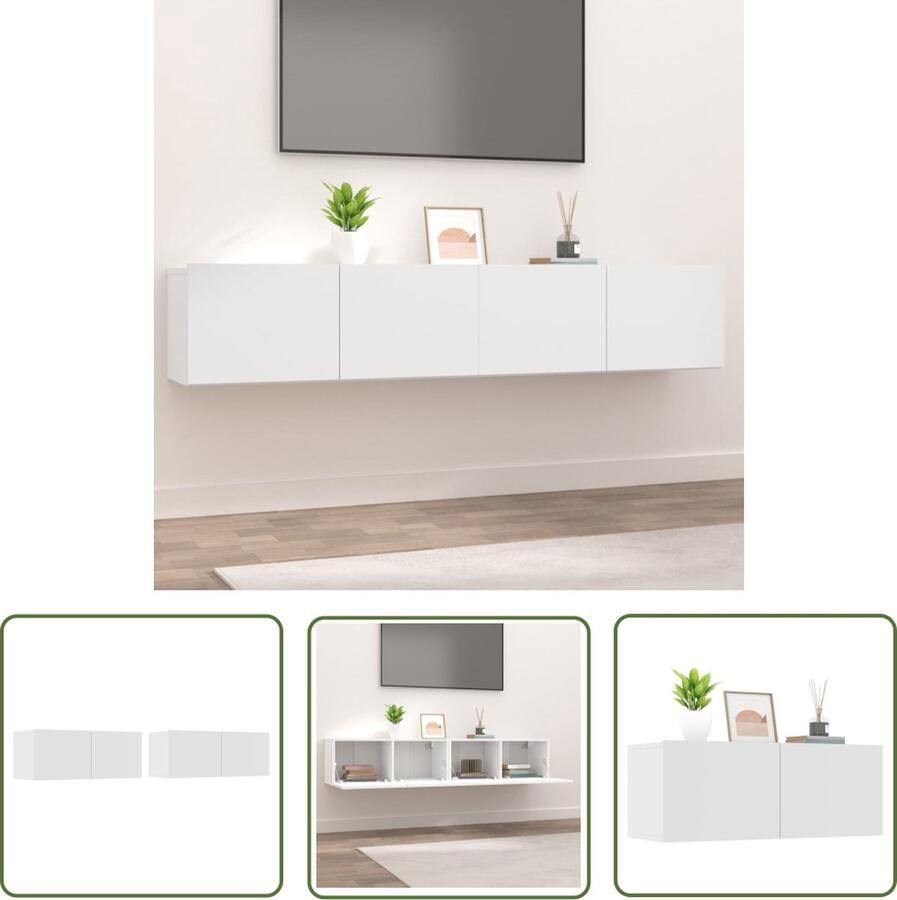 The Living Store Televisiekast TV-meubel Wit 80x30x30 cm Bewerkt hout Tv Kast Tv Meubel Houten Tv Kast Wit Tv Kast Wandmontage Tv Kast - Foto 2