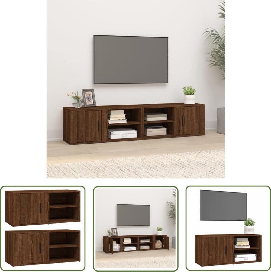 The Living Store Tv-meubel Stevige televisiekasten Bewerkt hout Afmetingen- 80 x 31.5 x 36 cm Kleur- Bruineiken Tv Kast Houten Tv Kast Bruin Tv Kast Tv Meubel Salontafel - Foto 2